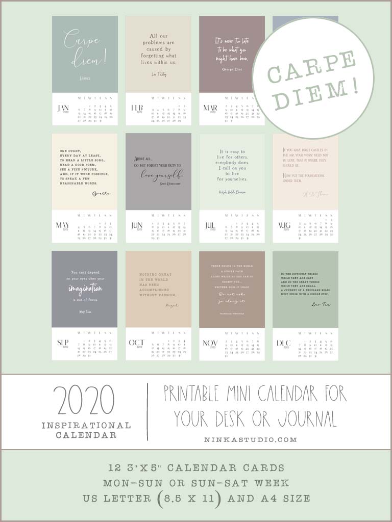 2020 Free Printable Inspirational Quote Calendar | Carpe Diem